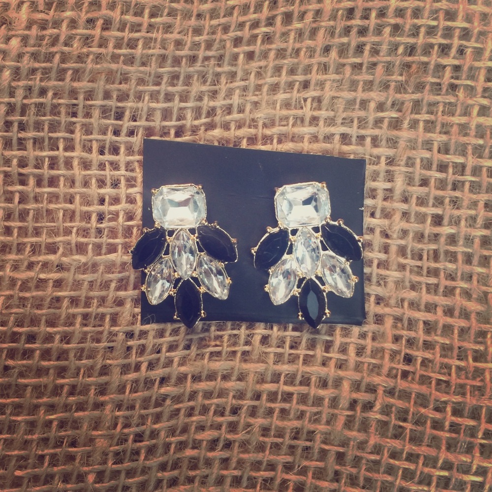 Gold framed, black and clear rhinestone earrings